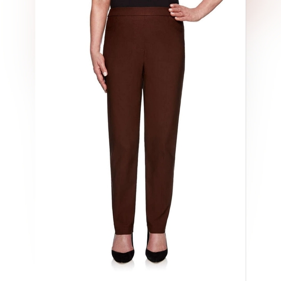 Alfred Dunner Pants - Alfred Dunner Women's Brown Straight-Leg Trousers Size 18P Stretchy Pull-On